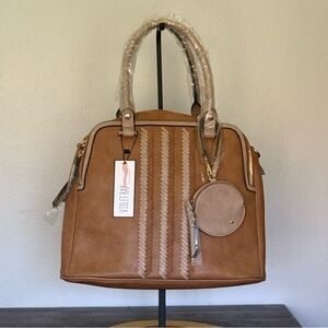 NWT Violet Ray Brown Satchel with Tan Accents